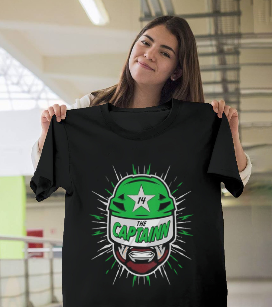 The Captainn Dallas Stars 14 Hockey Beard Helmet T-Shirt