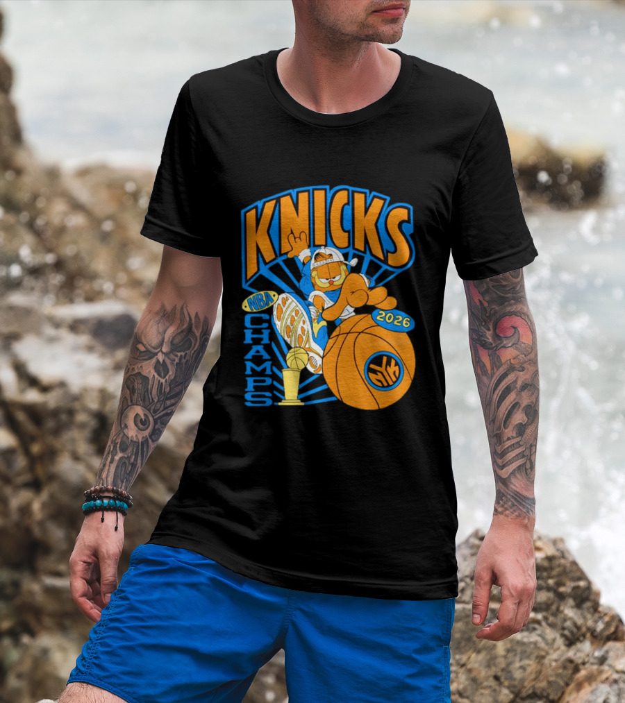 Knicks NBA Champs 2026 Orange Cat Basketball T-Shirt