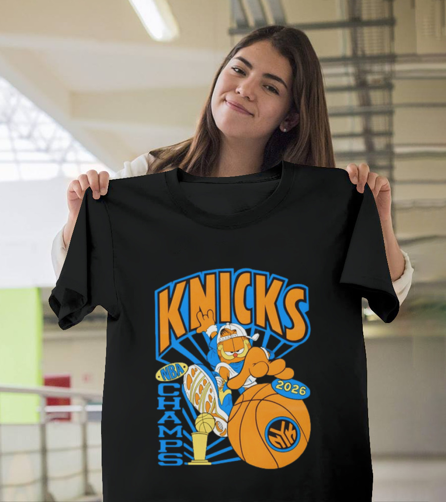 Knicks NBA Champs 2026 Orange Cat Basketball T-Shirt
