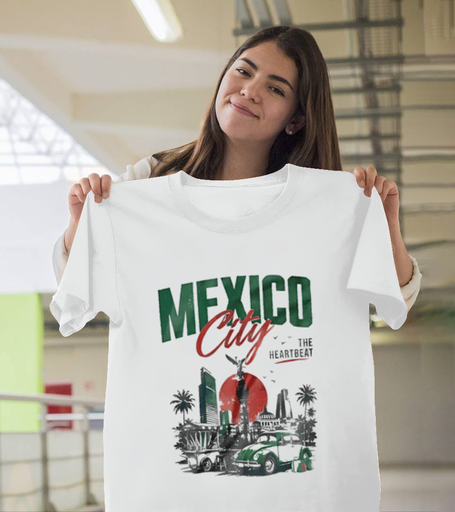 Mexico City Skyline Angel Of Independence Vibrant Heartbeat Landscape T-Shirt
