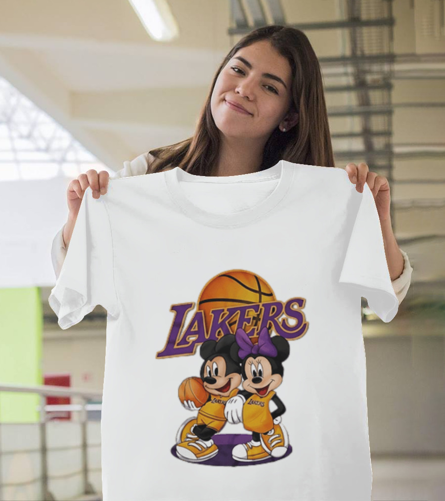 Mickey Mouse Los Angeles Lakers Basketball Crossover With Minnie Mouse T-Shirt