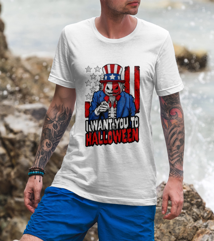 USA Patriotic Zombie Uncle Sam Pumpkin I Want You To Halloween T-Shirt