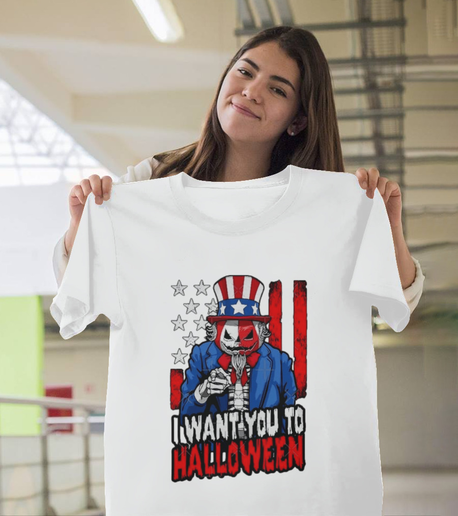 USA Patriotic Zombie Uncle Sam Pumpkin I Want You To Halloween T-Shirt