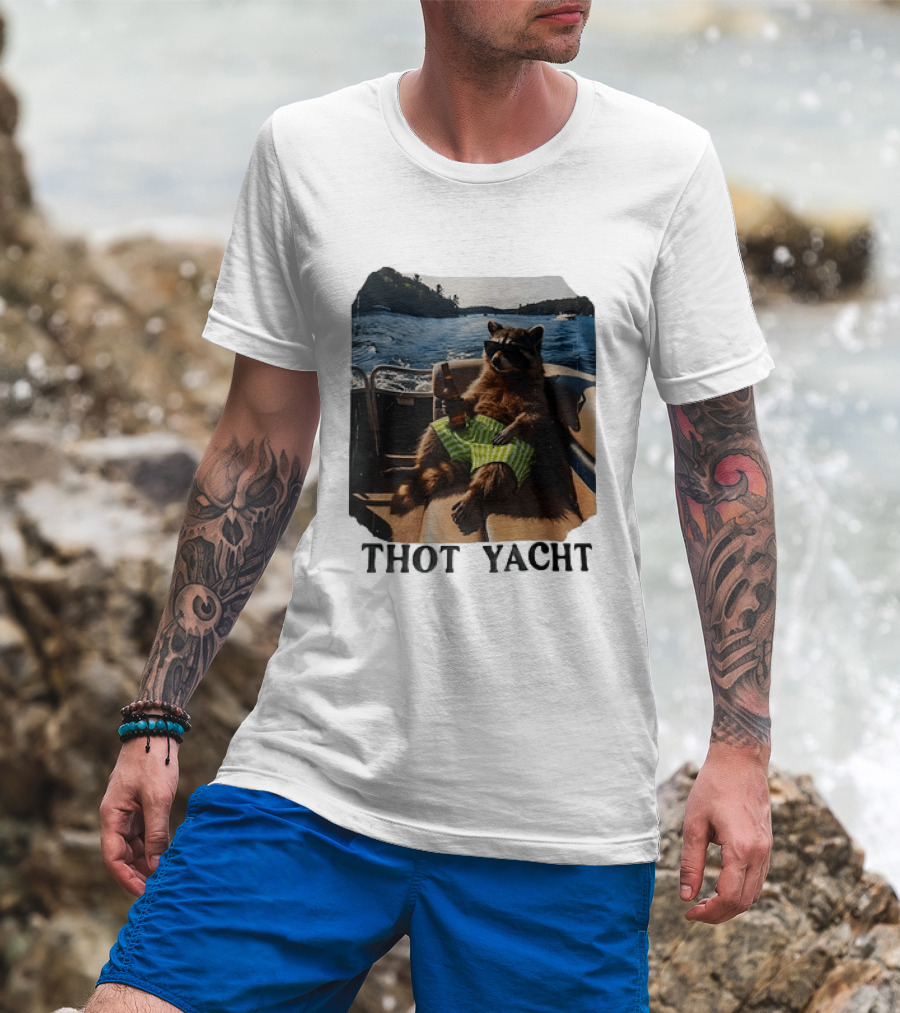 Raccoon Relaxing Thot Yacht Boat Adventure T-Shirt