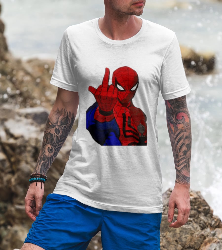 Spider Man Middle Finger Gesture Iconic Superhero Attitude T-Shirt