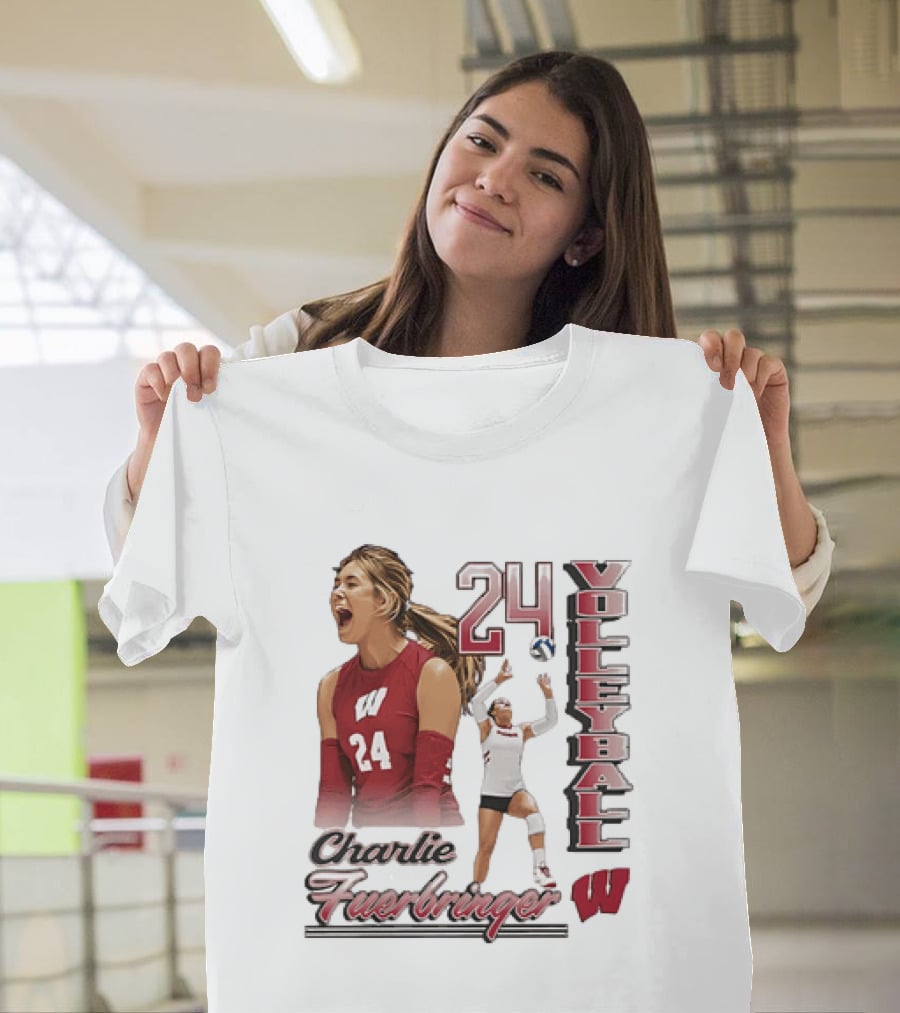 Wisconsin Badgers Charlie Fuerbringer Volleyball Number 24 T-Shirt