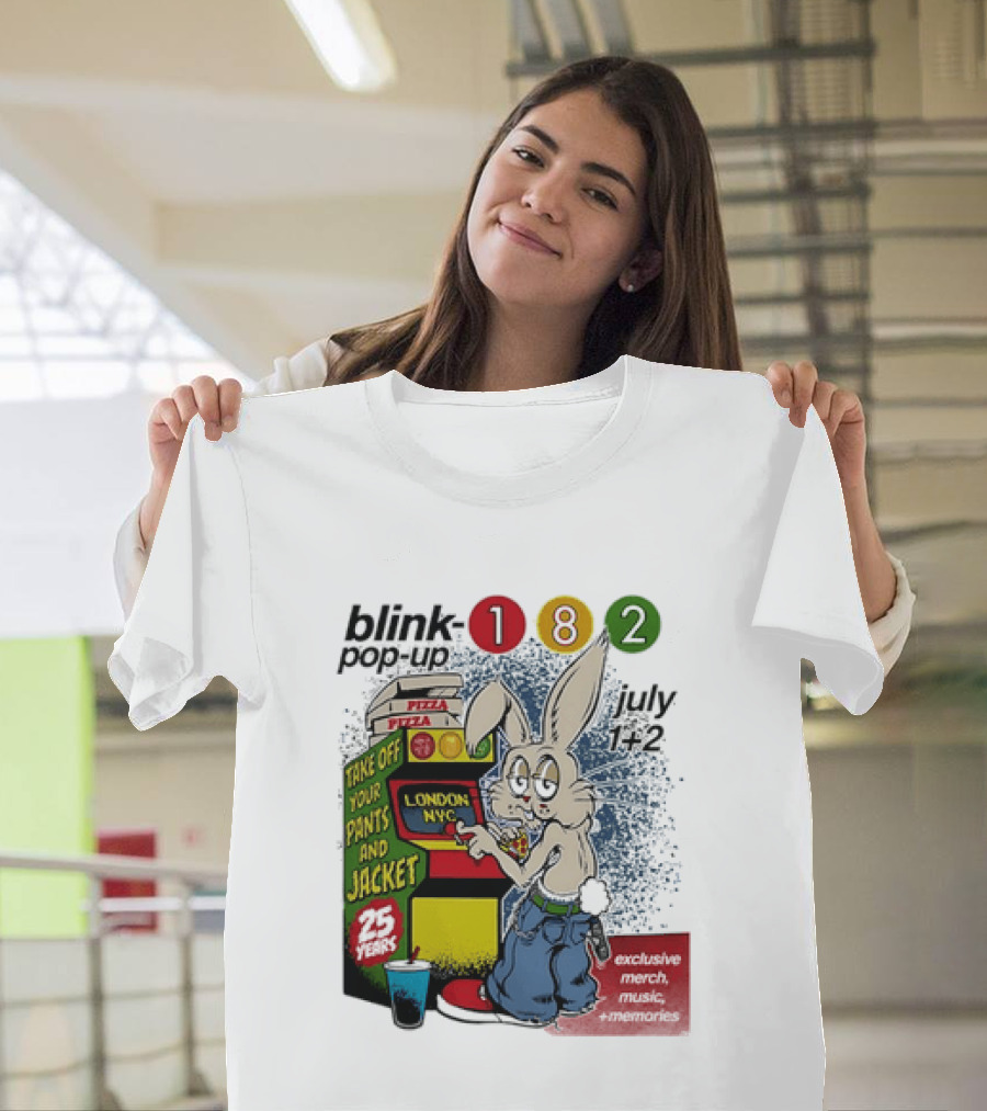 Blink 182 Take Off Your Pants And Jacket Pop Up 25 Years London NYC July Pizza T-Shirt