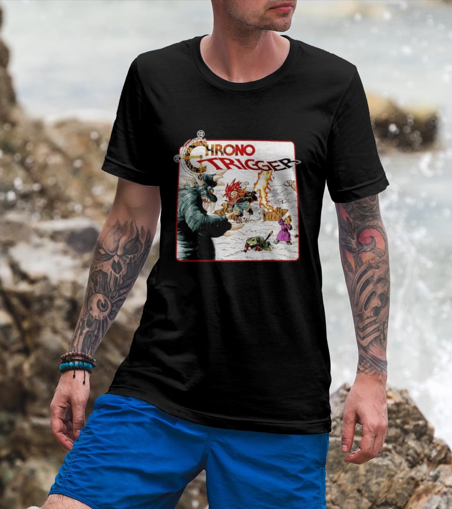 Chrono Trigger Iconic Gaming Adventure Characters And Battle Scene T-Shirt