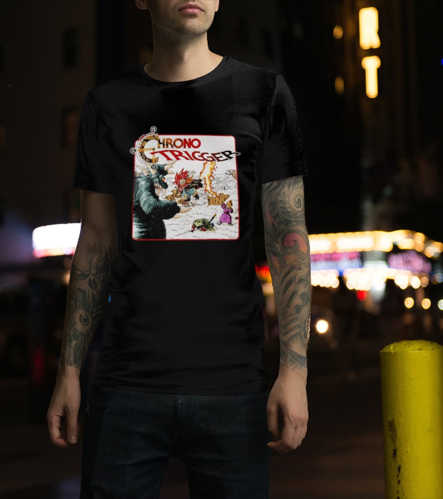 Chrono Trigger Iconic Gaming Adventure Characters And Battle Scene T-Shirt