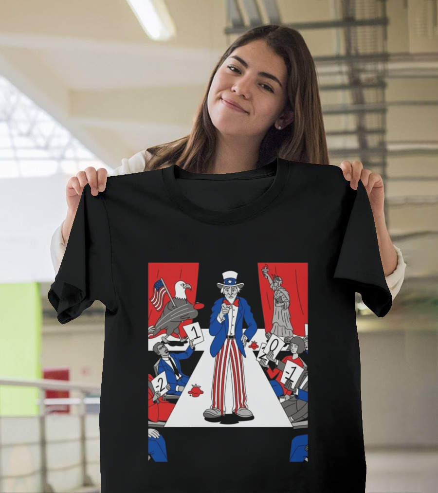 Uncle Sam Patriotic Symbol With Statue Of Liberty And American Eagle Political Commentary T-Shirt