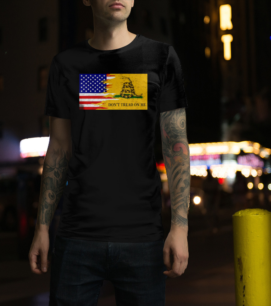 Don't Tread On Me American Flag Gadsden Snake T-Shirt