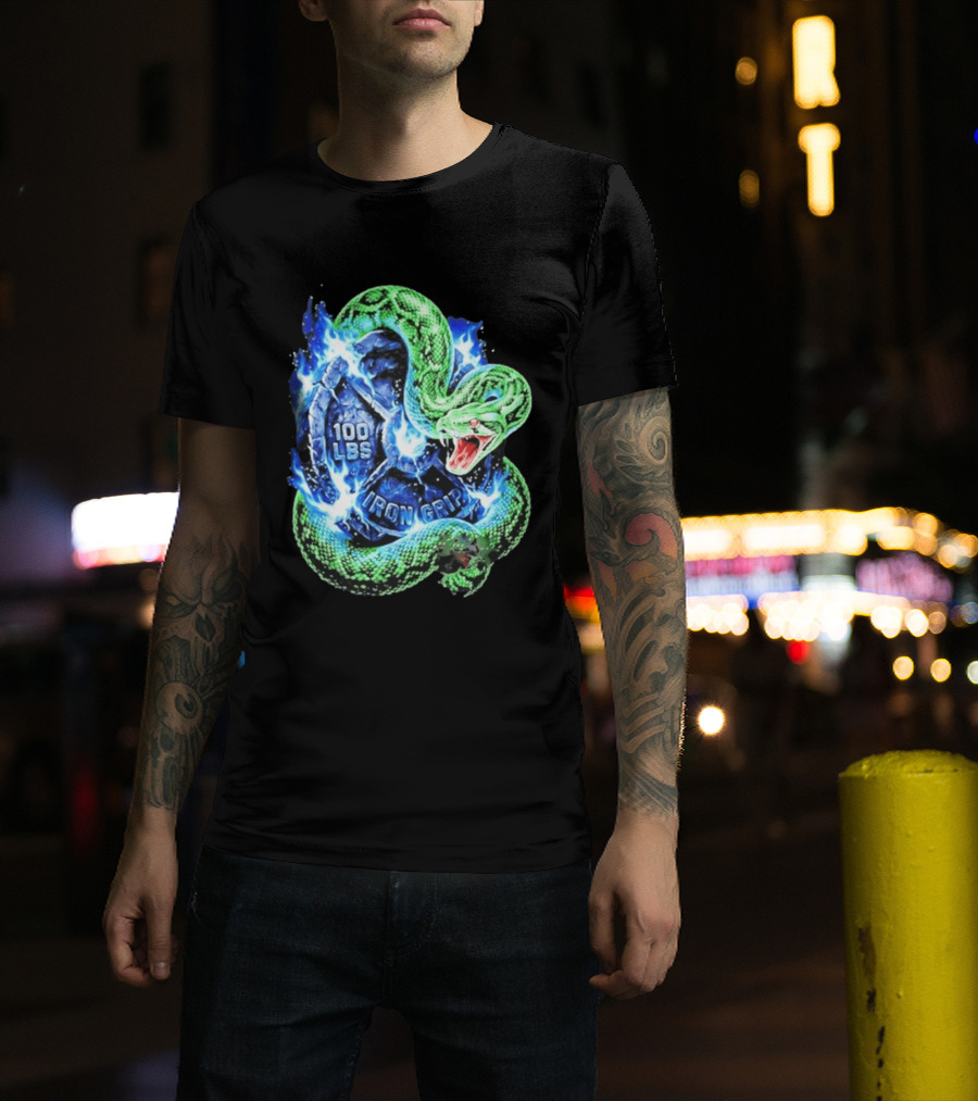 100 Lbs Iron Grip Snake With Lightning And Dumbbell T-Shirt