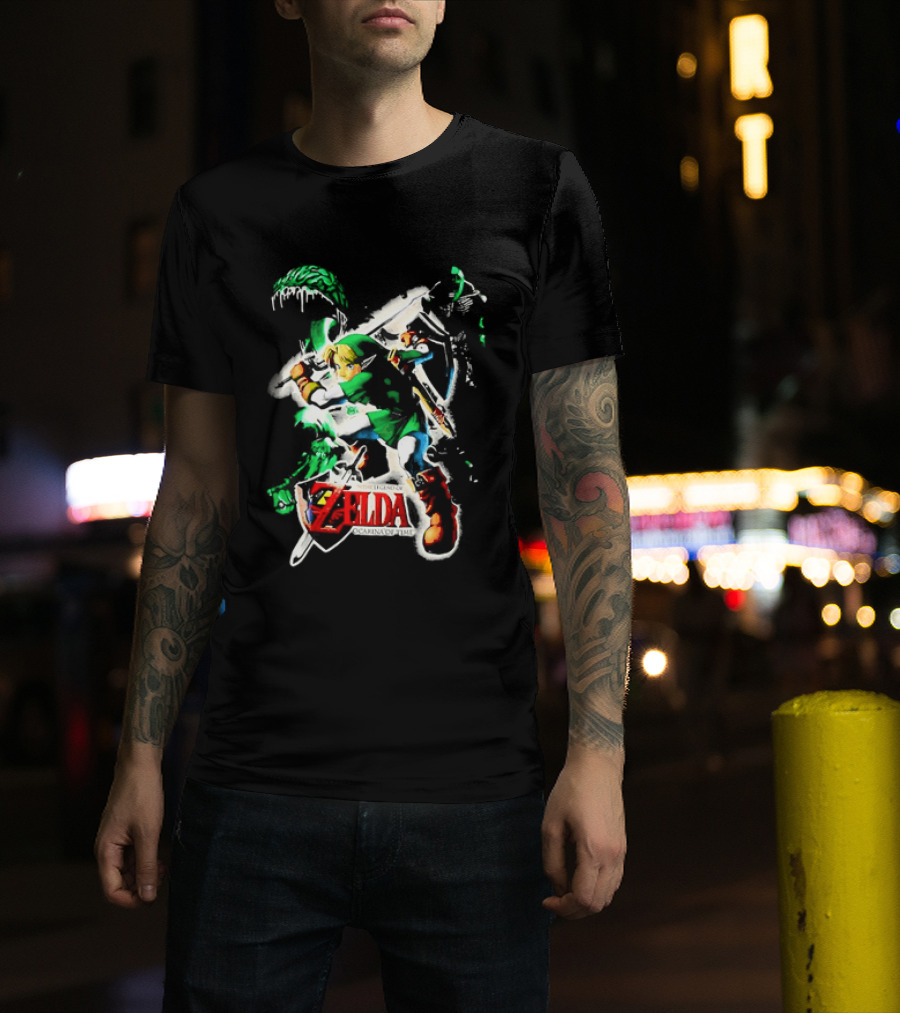 Legend Of Zelda Ocarina Of Time Link Fighting Enemies T-Shirt