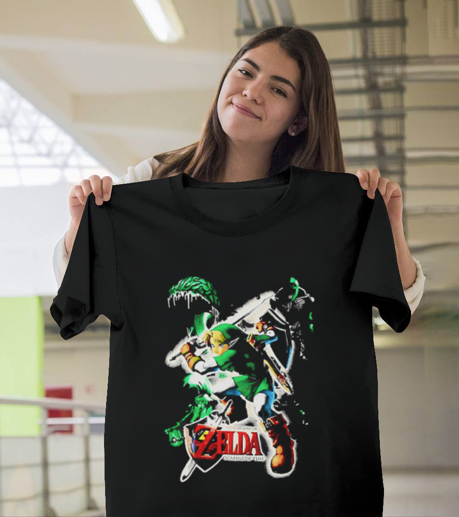 Legend Of Zelda Ocarina Of Time Link Fighting Enemies T-Shirt