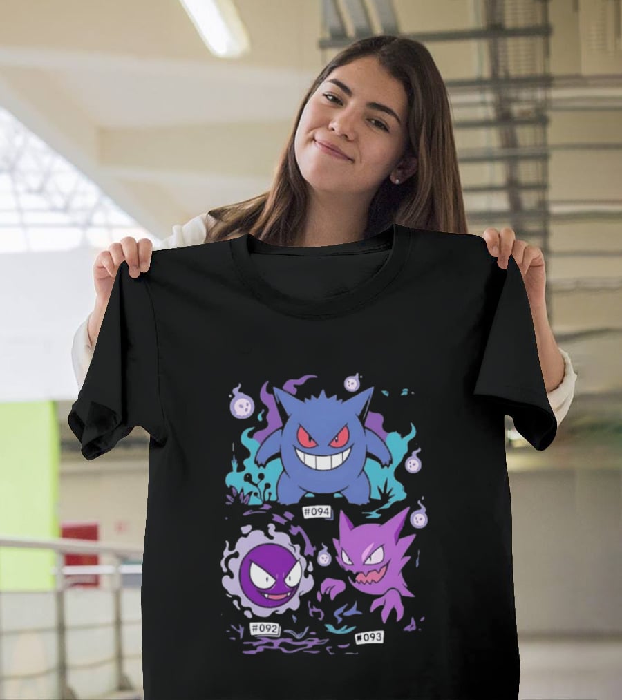 Gengar Haunter Gastly Pokemon Evolution Line 094 092 093 T-Shirt