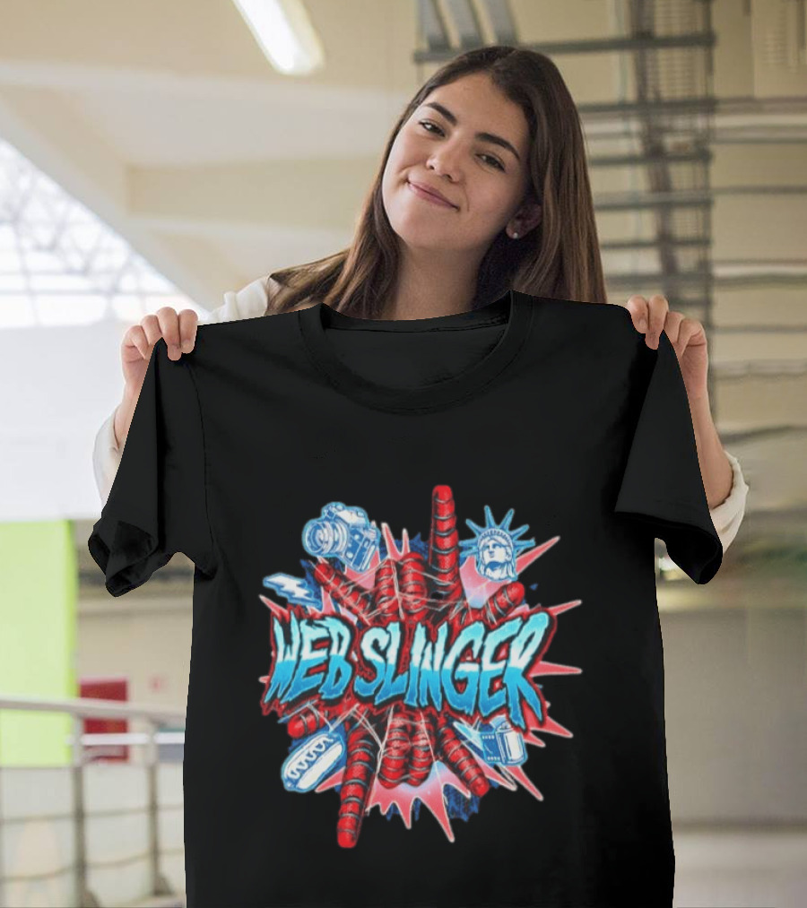 Web Slinger Camera Statue Of Liberty Sneakers Film Hot Dog T-Shirt