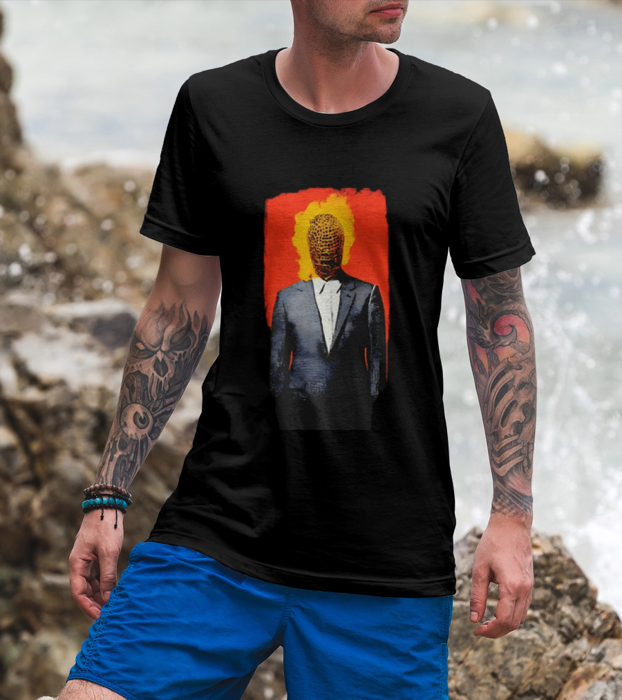 Ignition Man In Tuxedo With Fiery Head On Bold Red T-Shirt