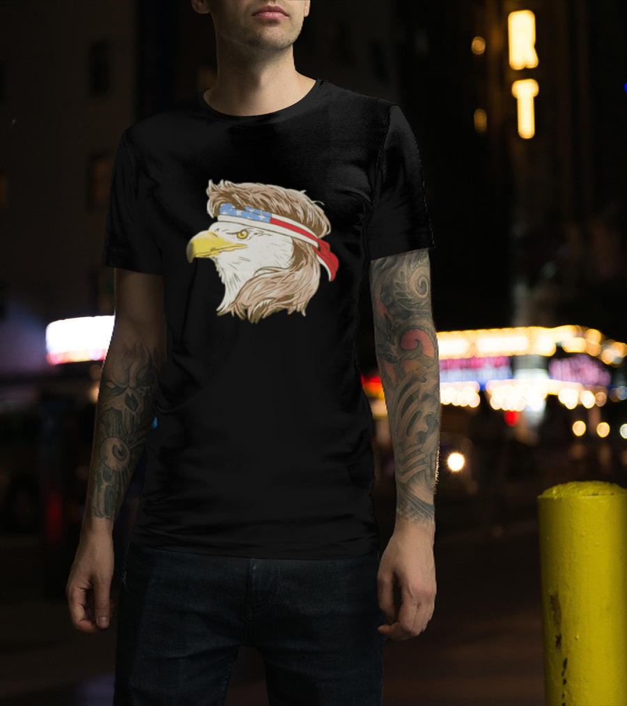 Bald Eagle With American Flag Bandana And Patriotic Hair T-Shirt