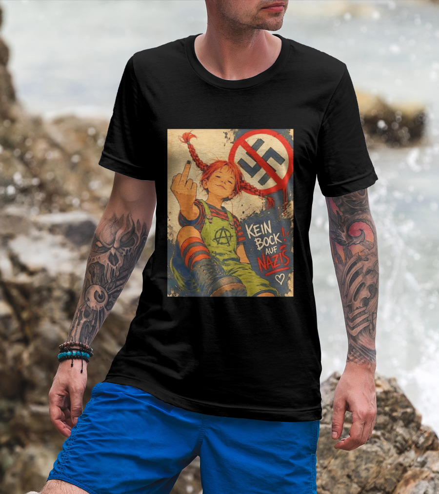 Pippi Longstocking Kein Bock Auf Nazis Middle Finger Anti Nazi Sign Anarchy T-Shirt