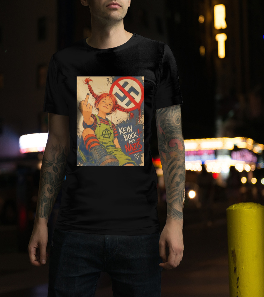 Pippi Longstocking Kein Bock Auf Nazis Middle Finger Anti Nazi Sign Anarchy T-Shirt