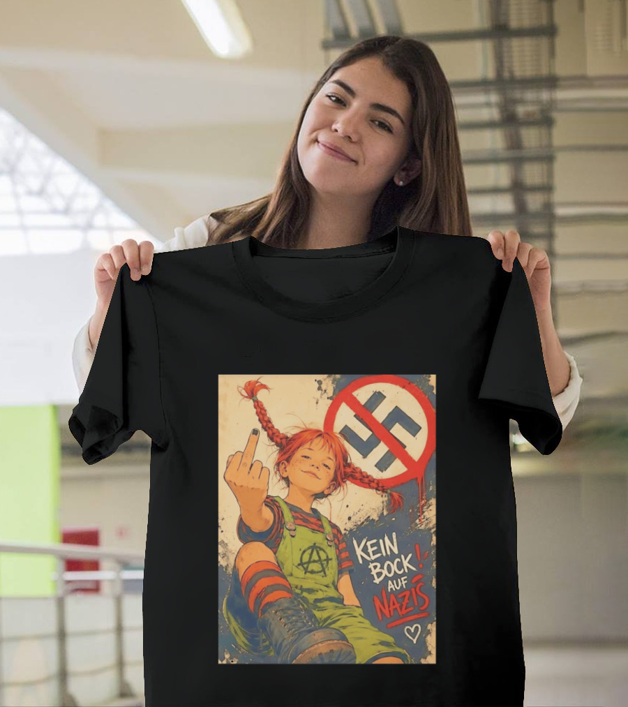 Pippi Longstocking Kein Bock Auf Nazis Middle Finger Anti Nazi Sign Anarchy T-Shirt