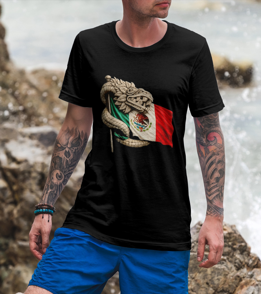 Quetzalcoatl Feathered Serpent Mexico Flag T-Shirt