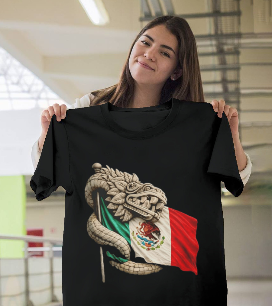 Quetzalcoatl Feathered Serpent Mexico Flag T-Shirt