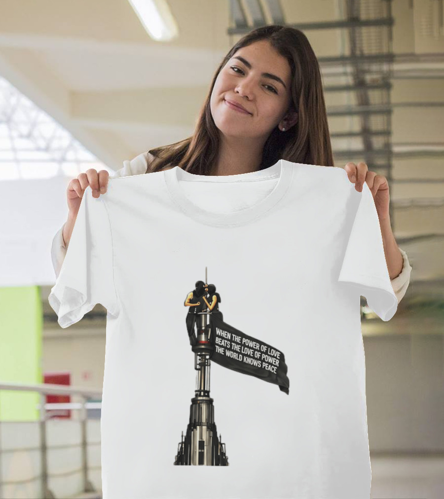 Angela Nikolau And Ivan Beerkus Love And Peace Flag On Empire State Building T-Shirt