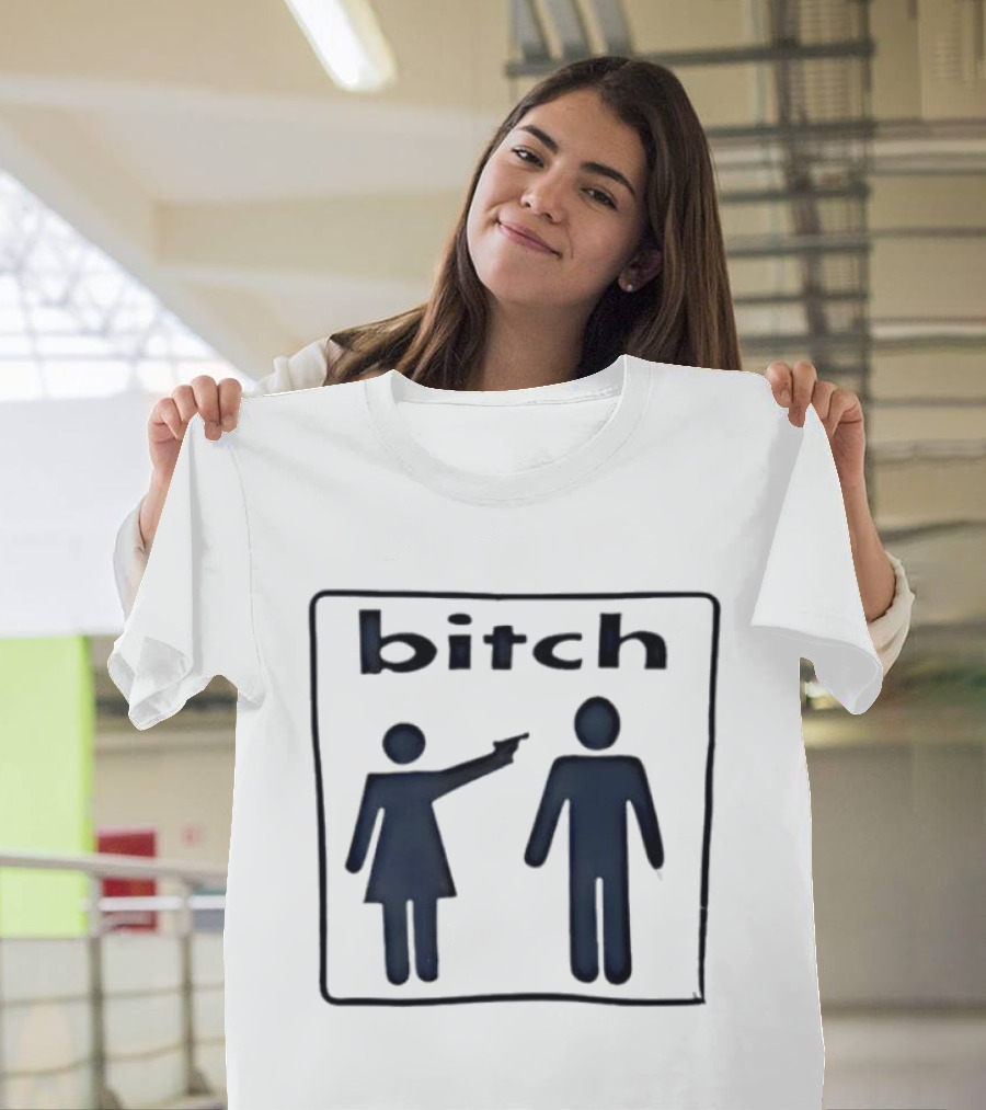 Bitch Stick Figure Pointing Gun At Man Stick Figure T-Shirt