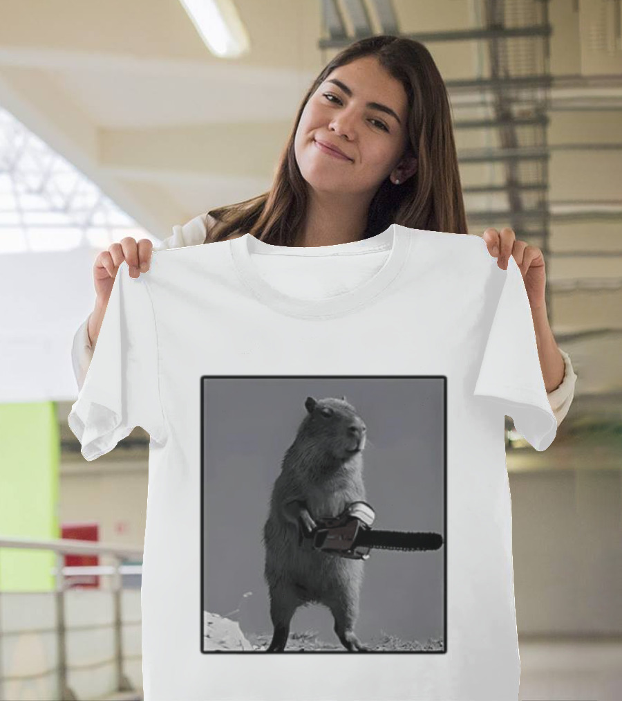 Capybara With Chainsaw Descent Into Madness Signs T-Shirt