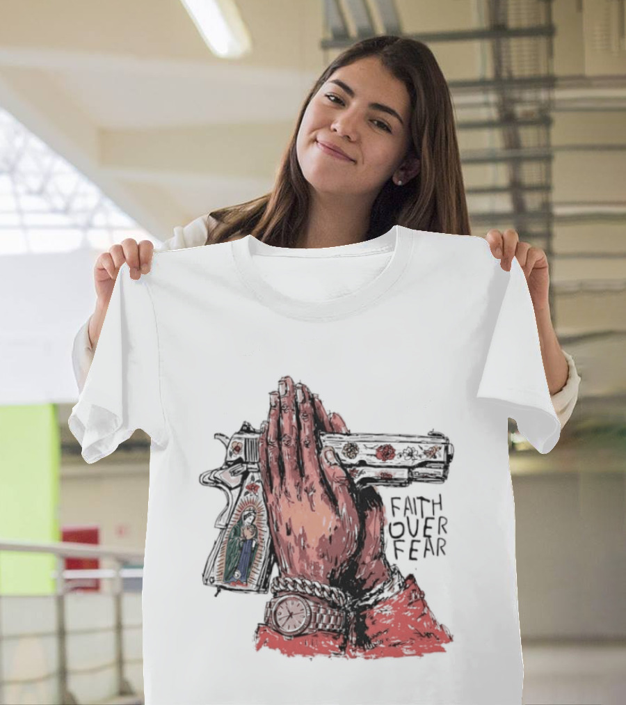 Our Lady Of Guadalupe Praying Hands Gun Faith Over Fear T-Shirt