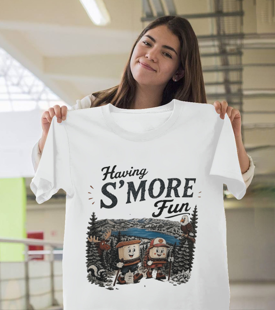 Having S'More Fun Camping Hiking At Bear Lake With Wildlife And Nature Scene T-Shirt