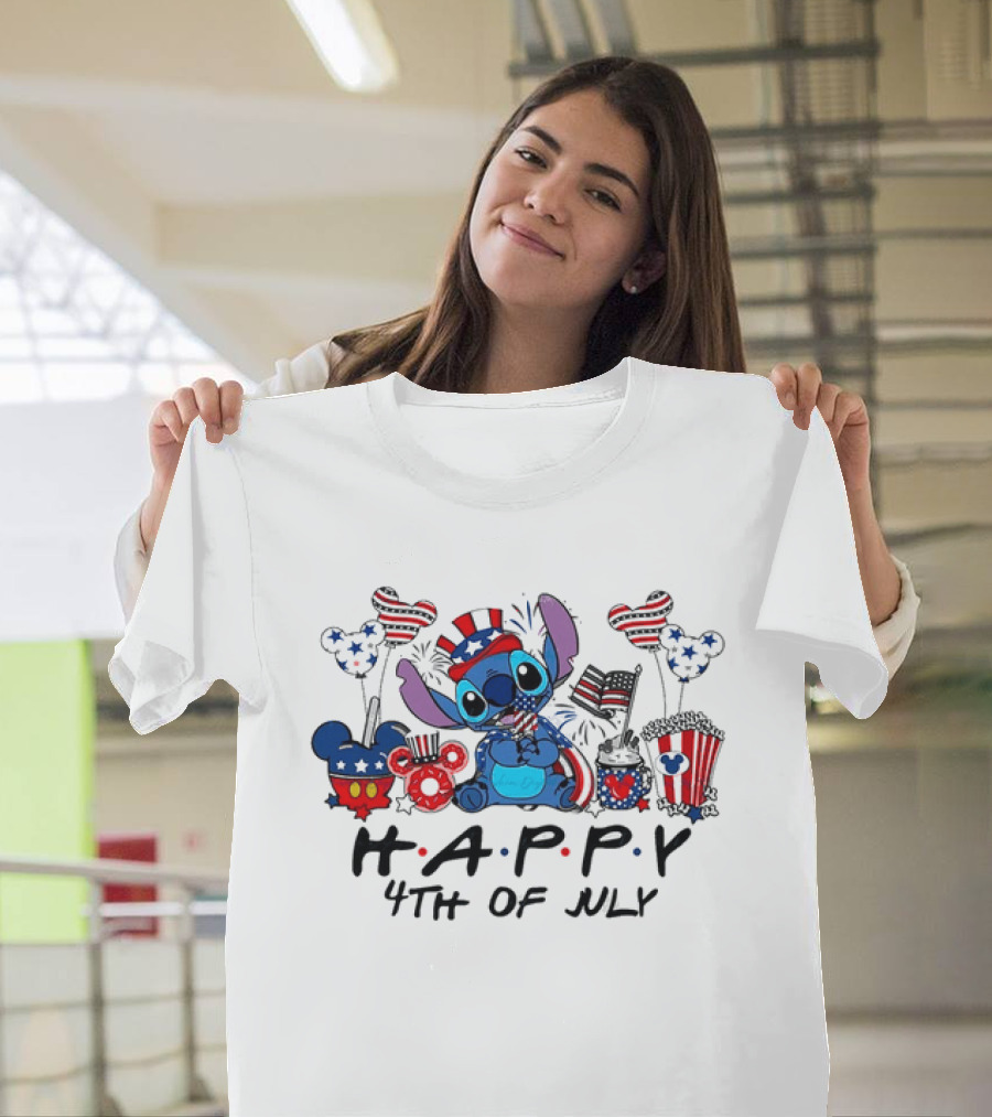Lilo And Stitch Disney Happy 4th Of July Celebration USA Flags T-Shirt