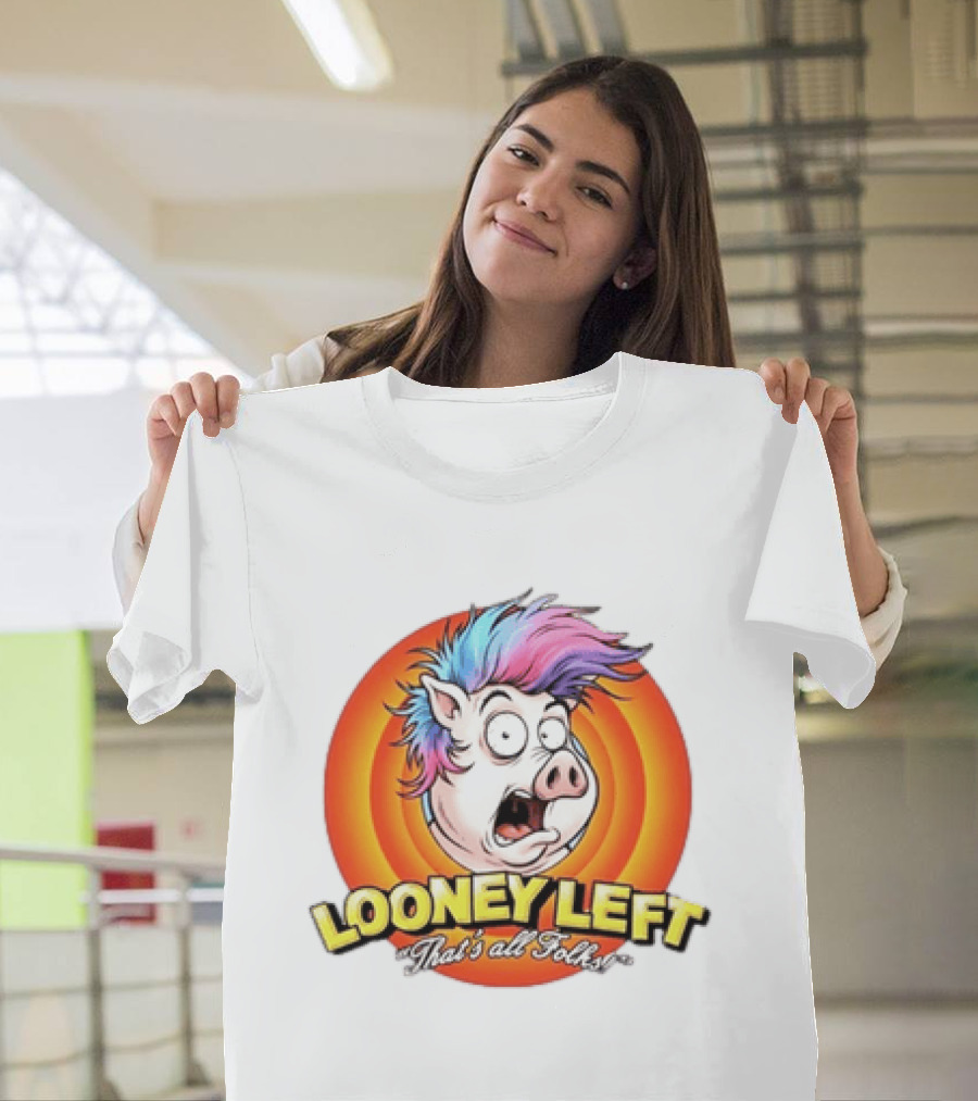 Looney Left That's All Folks Pig Psychedelic Hair Burst T-Shirt