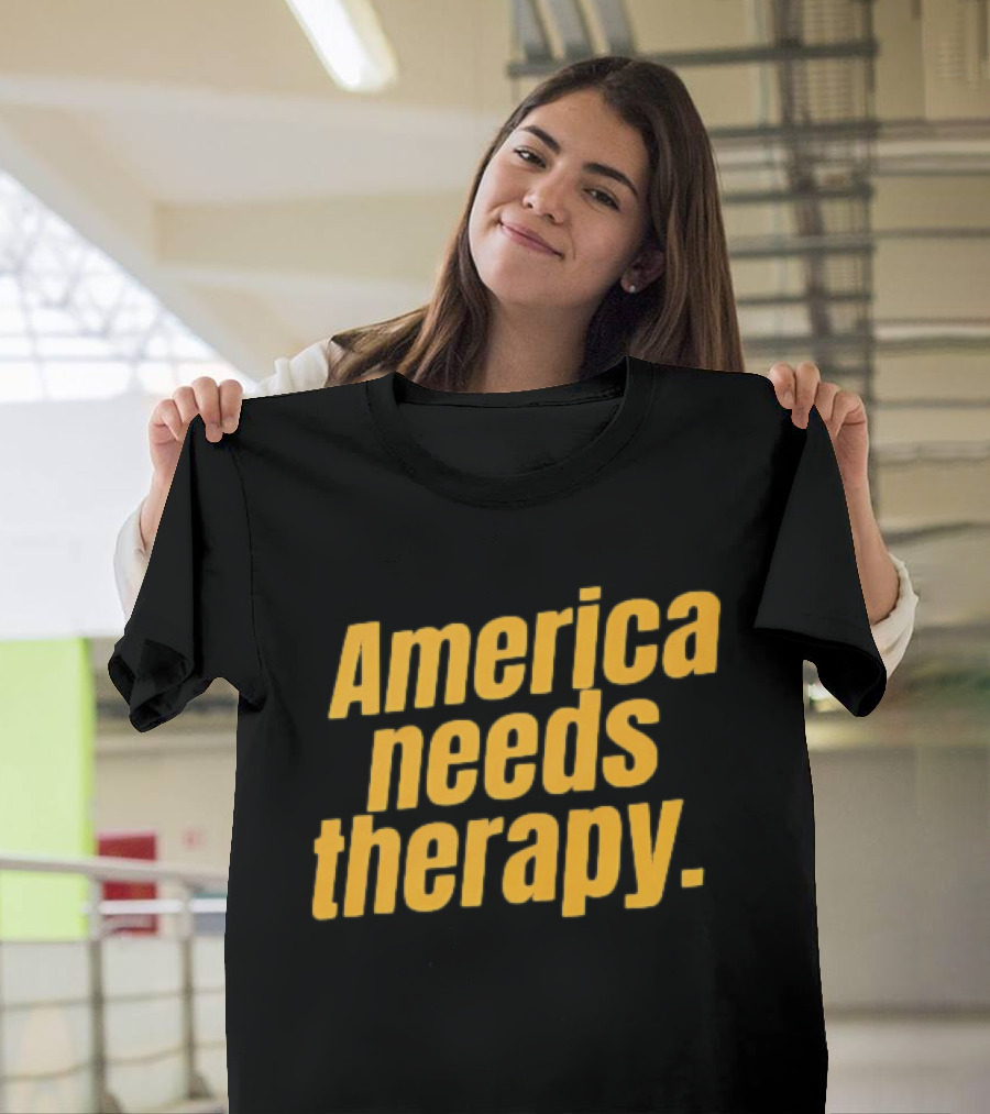 America Needs Therapy Brown Bold Yellow T-Shirt