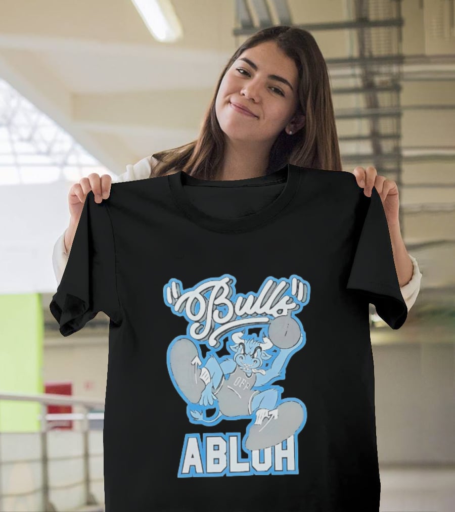Bulls Abluh Off Blue Cartoon Basketball Character Jumping T-Shirt