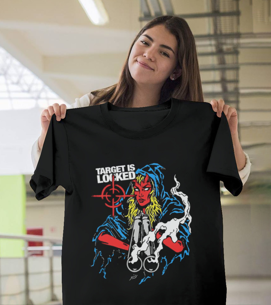Target Is Locked Devil Woman Aiming Shotgun T-Shirt
