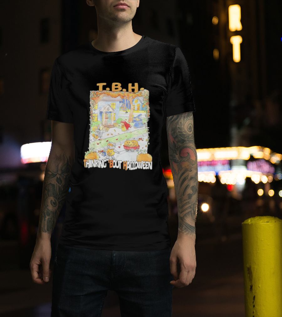 TBH Thinking 'Bout Halloween Animal Trick Or Treaters Fall Street Scene T-Shirt