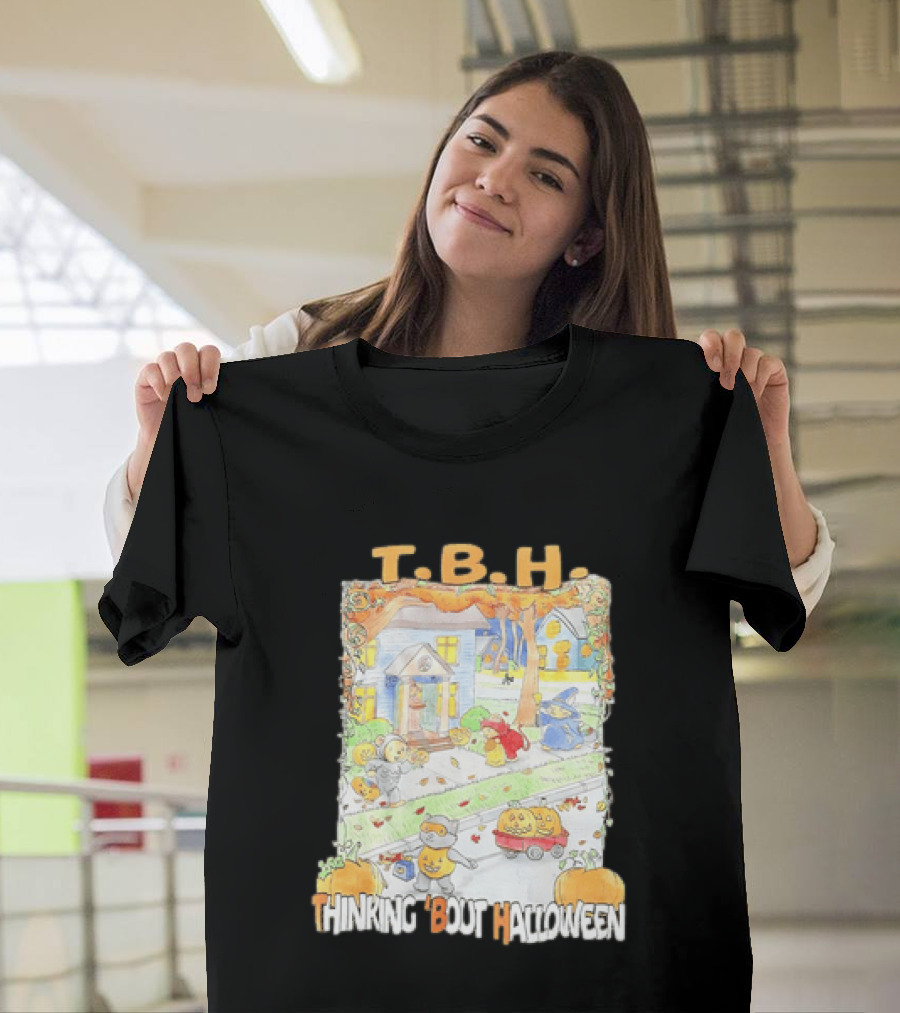 TBH Thinking 'Bout Halloween Animal Trick Or Treaters Fall Street Scene T-Shirt