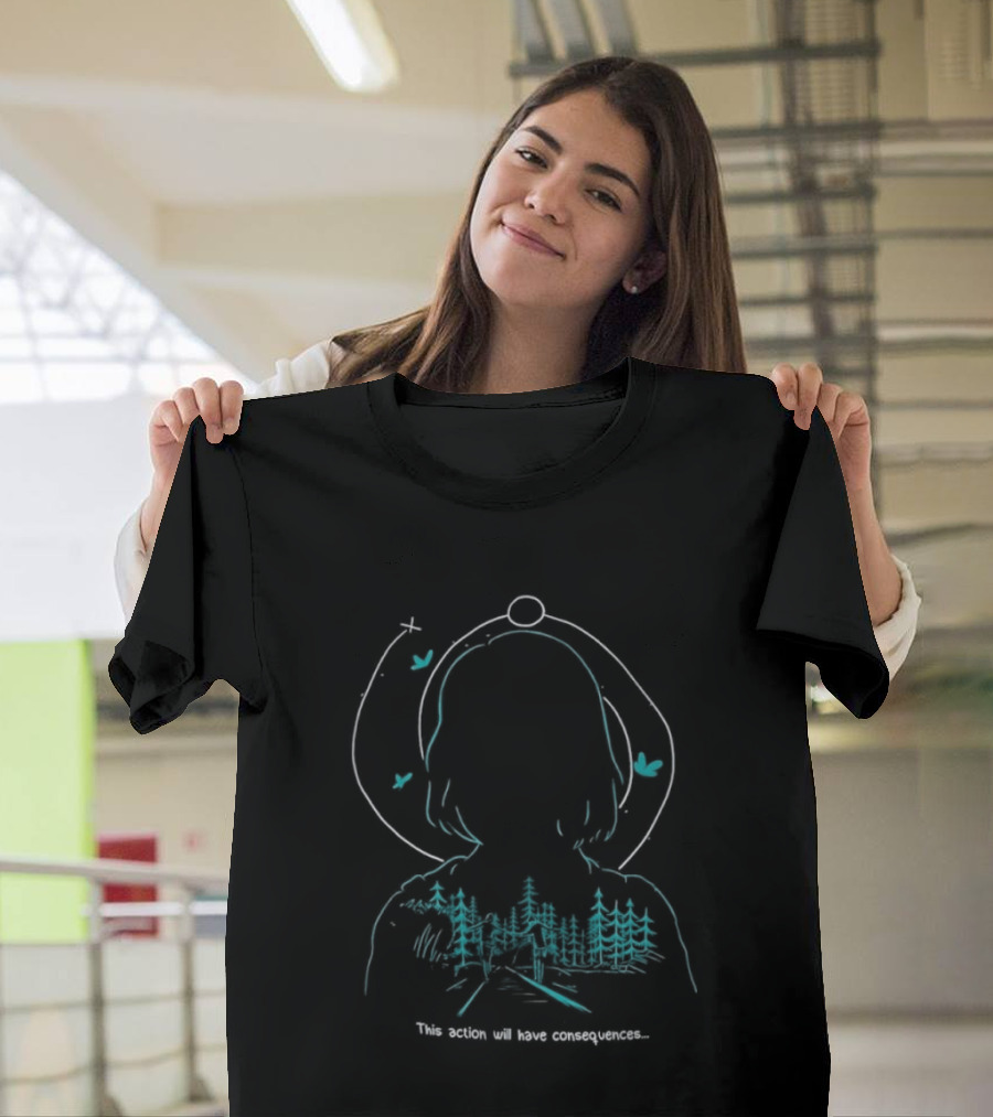 Serene Forest Silhouette With Bluebirds And Headset This Action Will Have Consequences T-Shirt