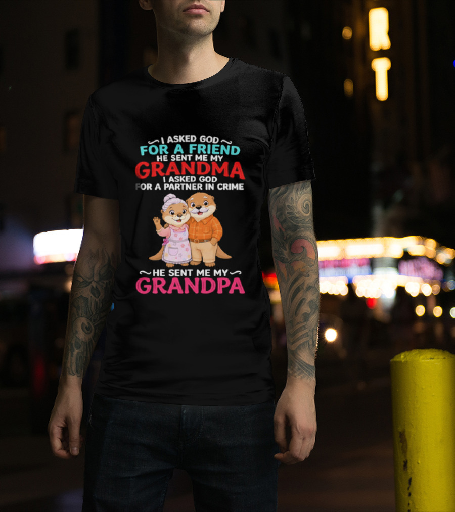 I Asked God For A Friend He Sent Me My Grandma Partner In Crime Grandpa Otter T-Shirt
