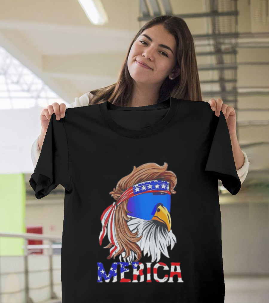Patriotic Merica Bald Eagle Mullet Sunglasses USA Flag T-Shirt