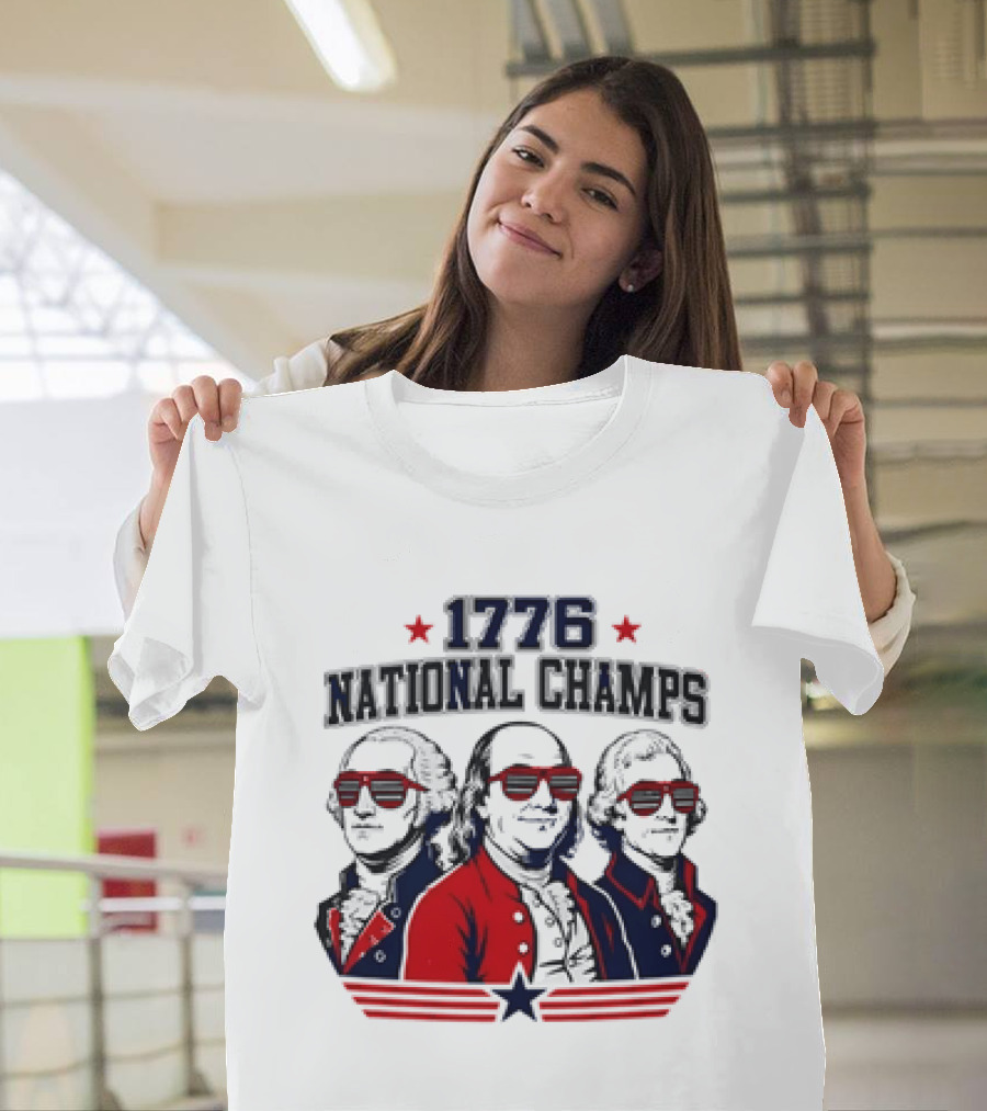 1776 National Champs Founding Fathers Red White Blue Sunglasses Stars T-Shirt