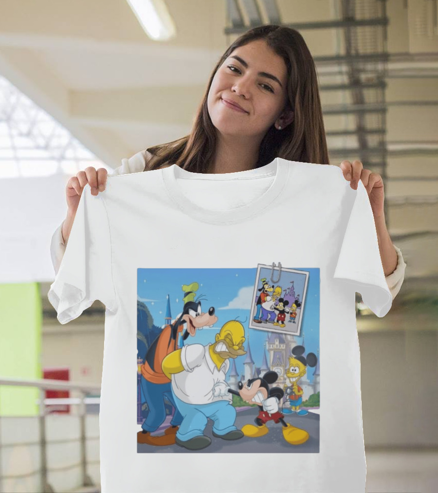 Disney World Homer With Mickey Goofy Bart Mashup By Richietoons T-Shirt