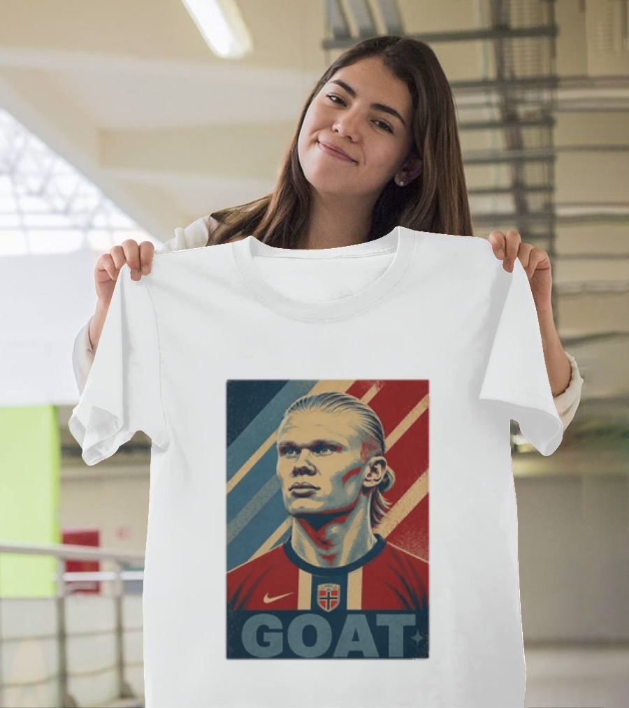 Erling Haaland G.O.A.T Norway Soccer Legend Iconic Red Blue Stripes T-Shirt