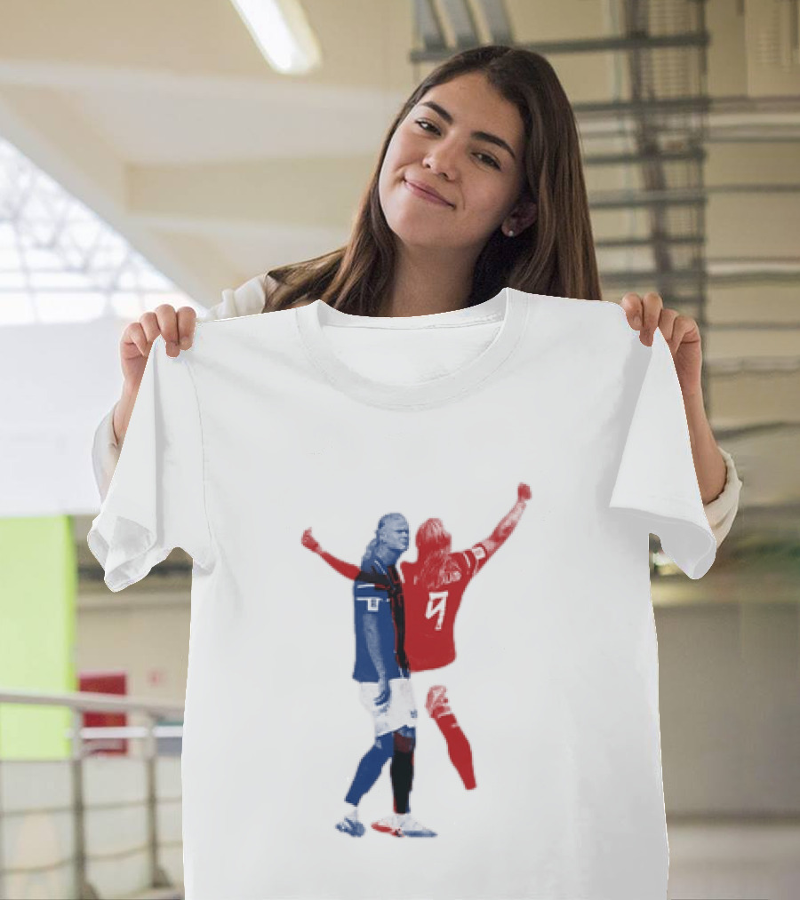 Erling Haaland Norway National Team Halftone Collage Blue And Red Number 9 T-Shirt
