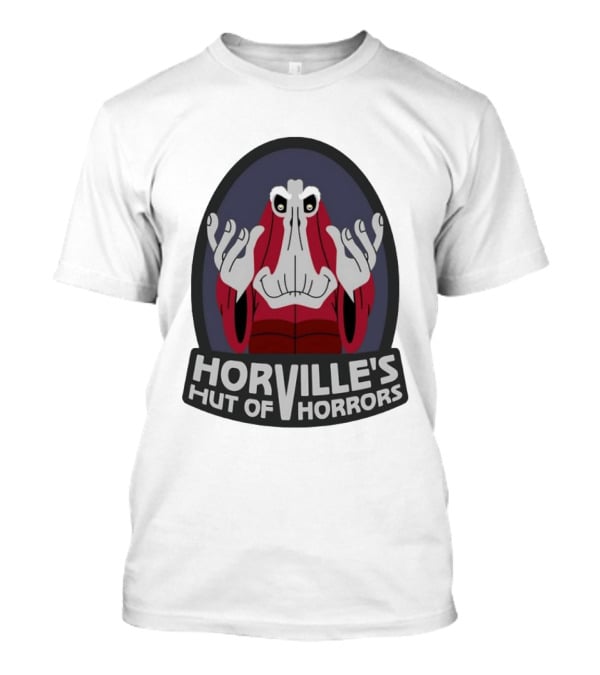 Horville's Hut Of Horrors Angry Red Clad Monster With Creepy Hands T-Shirt