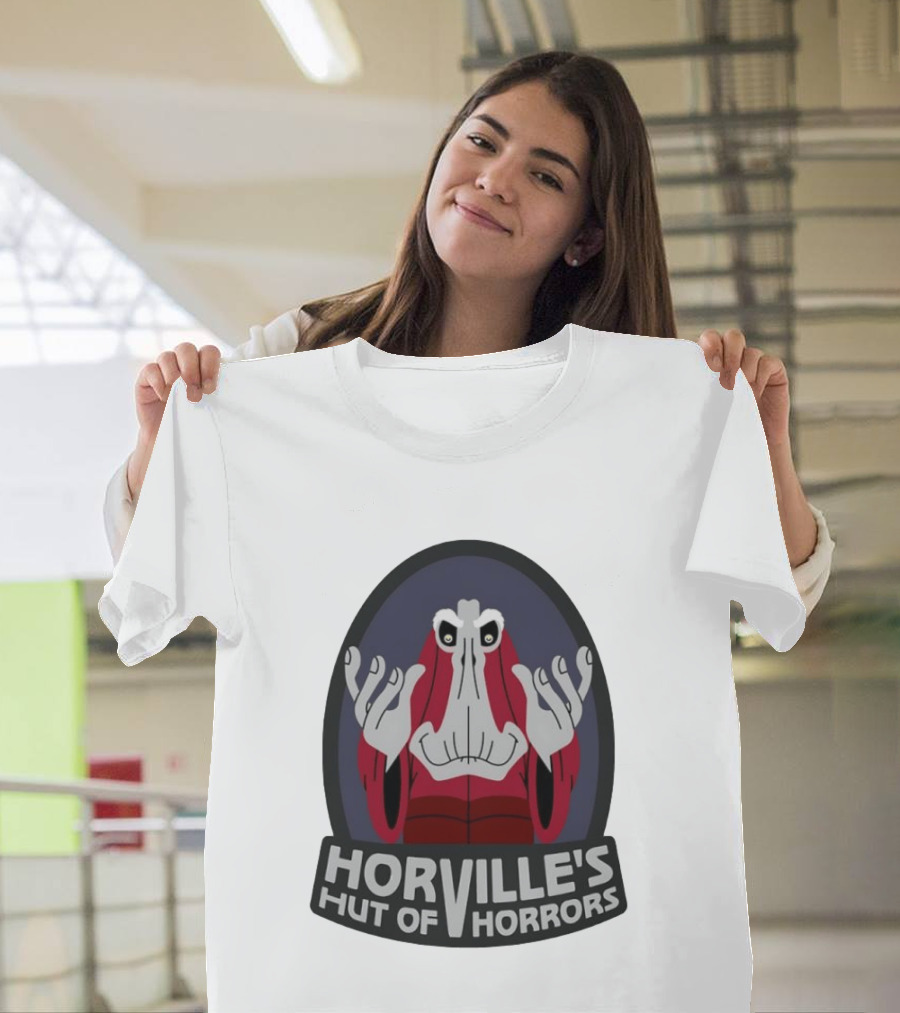 Horville's Hut Of Horrors Angry Red Clad Monster With Creepy Hands T-Shirt