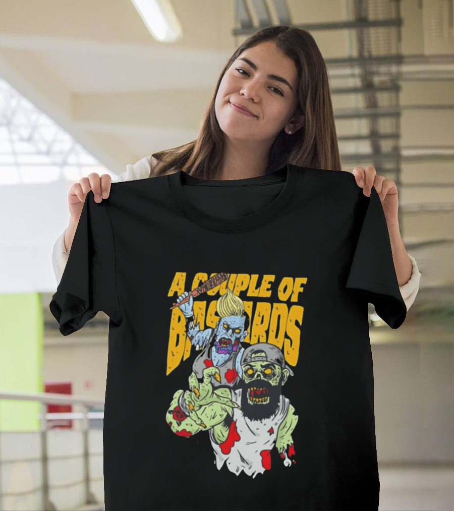 A Couple Of Bastards Zombie Cartoon With Baseball Bat And Beard T-Shirt