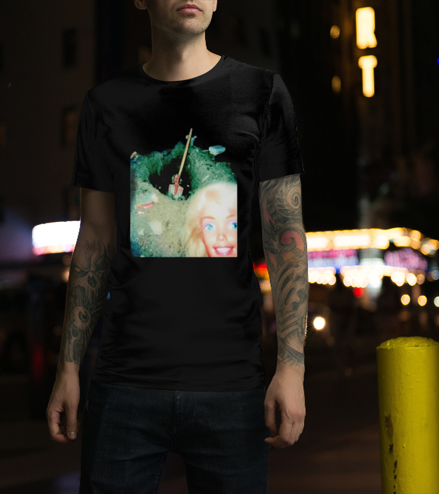 Barbie Doll Digging A Grave Shovel Surreal Scene T-Shirt